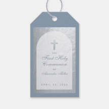 First Communion Boy Dusty Blue Imitats Silver Arch