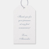 First Communion Boy Dusty Blue Imitats Silver Arch Geschenkanhänger (Rückseite)