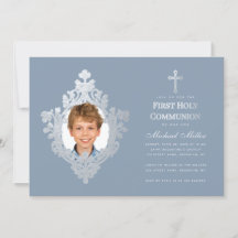 First Communion Boy Foto Dusty Blue Imitats Silver