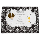 First Communion Brünett Boy Black Damask Große Geschenktüte (Vorderseite)