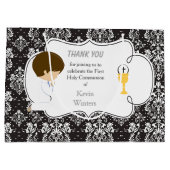 First Communion Brünett Boy Black Damask Große Geschenktüte (Rückseite)