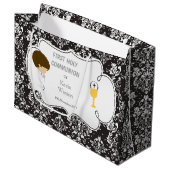 First Communion Brünett Boy Black Damask Große Geschenktüte (Vorderseite Schrägansicht)