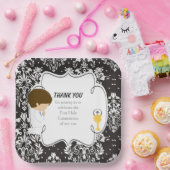 First Communion Brünett Boy Black Damask Pappteller (Party)