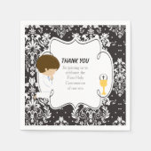 First Communion Brünett Boy Black Damask Serviette (Vorderseite)