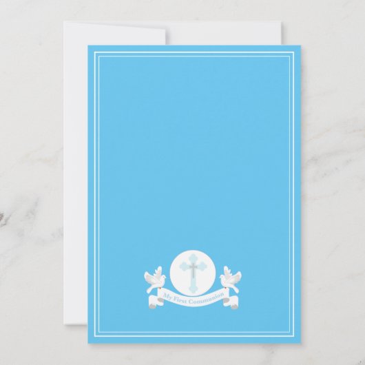 First Communion Brünett Boy Blue Einladung (Rückseite)