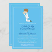 First Communion Brünett Boy Blue Einladung (Vorne/Hinten)