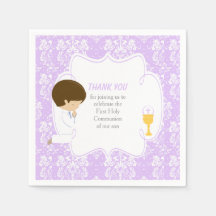 First Communion Brünett Boy Lila Damask