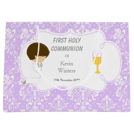 First Communion Brünett Hair Boy Vielen Dank Große Geschenktüte