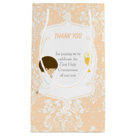 First Communion Brünett Hair Boy Vielen Dank Kleine Geschenktüte