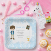 First Communion Brünett Hair Boy Vielen Dank Pappteller (Party)