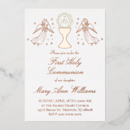 First Communion catholic girl rose gold angels  Folieneinladung