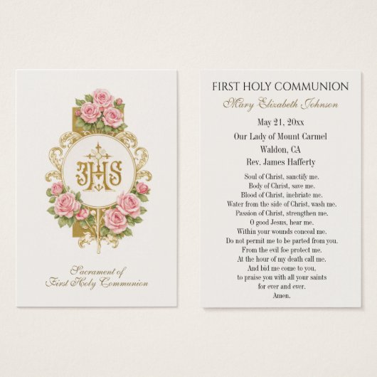 First Communion Catholic Remembrance Holy Card (Vorne & Hinten)