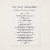 First Communion Catholic Remembrance Holy Card (Rückseite)