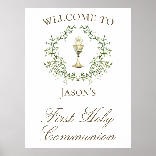 First Communion chalice crest greenery Poster (Vorne)
