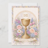 First Communion Chalice Host Floral Einladung (Vorderseite)