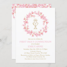 First Communion Cherry Blossom floral Invitation
