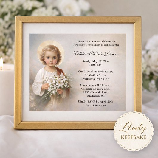 First Communion Child Jesus with Lilies Einladung