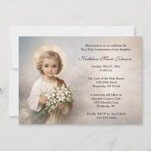 First Communion Child Jesus with Lilies Einladung (Vorderseite)