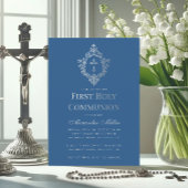First Communion Classic Blue Imitats Silver Wappen Einladung