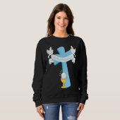 First Communion Cross Blue Grandson Boys Christian Sweatshirt (Vorne ganz)