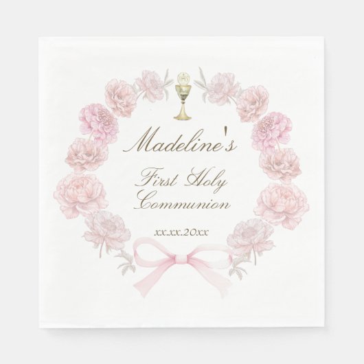 first communion delicate peonies frame serviette (Vorderseite)