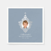 First Communion Dusty Blue Elegant Boy Foto Serviette (Vorderseite)