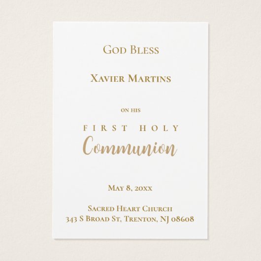 First Communion dusty blue leaves remembrance card (Rückseite)