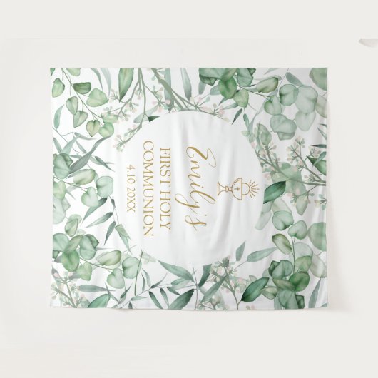First Communion Eucalyptus greenery backdrop banne Wandteppich (Vorderseite (Horizontal))
