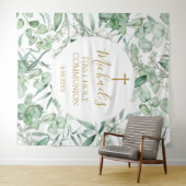 First Communion Eucalyptus greenery backdrop Wandteppich (Beispiel (Horizontal))