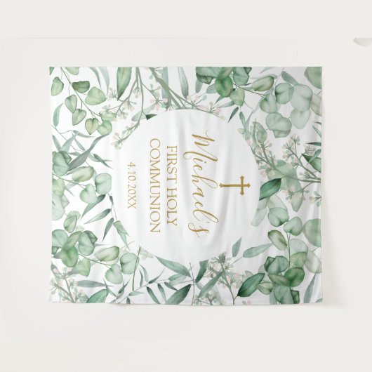 First Communion Eucalyptus greenery backdrop Wandteppich (Vorderseite (Horizontal))