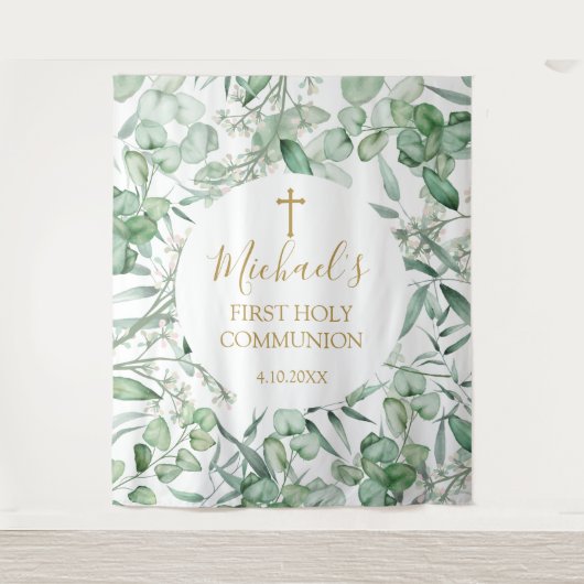 First Communion Eucalyptus greenery backdrop Wandteppich (Vorderseite)
