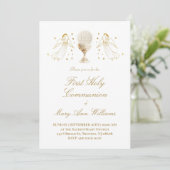 First Communion Eucharist golden angels Invitation Einladung (Stehend Vorderseite)