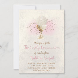 first communion  FAUX glitter and pink watercolor Einladung