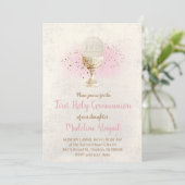 first communion  FAUX glitter and pink watercolor Einladung (Stehend Vorderseite)