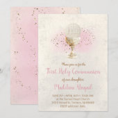 first communion  FAUX glitter and pink watercolor Einladung (Vorne/Hinten)