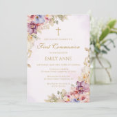 First Communion Floral Orchids Invitation Einladung (Stehend Vorderseite)
