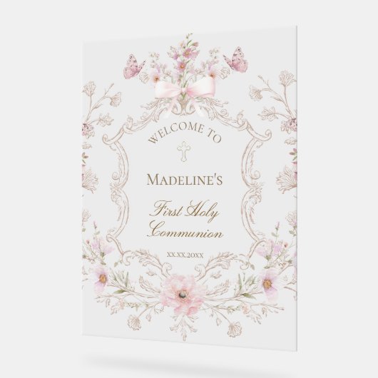 First Communion floral welcome Acrylschild (Winkel)