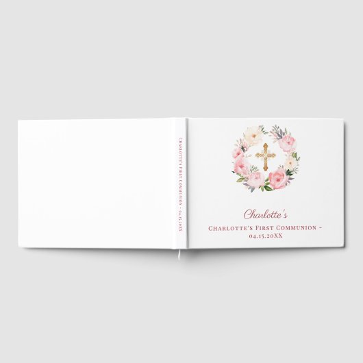 First Communion floral wreath pink girl Gästebuch (Voll)