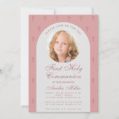 First Communion Girl Foto Dusty Rose Arch Modern Einladung (Vorderseite)