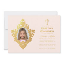 First Communion Girl Foto Elegantes Rosa Imitat