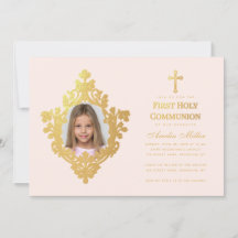 First Communion Girl Foto Elegantes Rosa Imitat