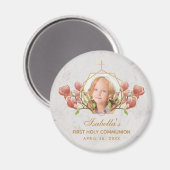 First Communion Girl Foto Floral Pink Magnolia Magnet (Vorderseite/Rückseite)