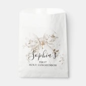 First Communion Girl White Bow Roses Thank You Geschenktütchen (Vorderseite)