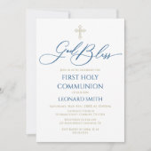 First Communion God Bless Blue Invitation Einladung (Vorderseite)