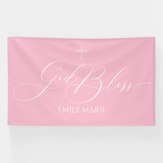 First Communion God Bless Pink banner backdrop (Horizontal)