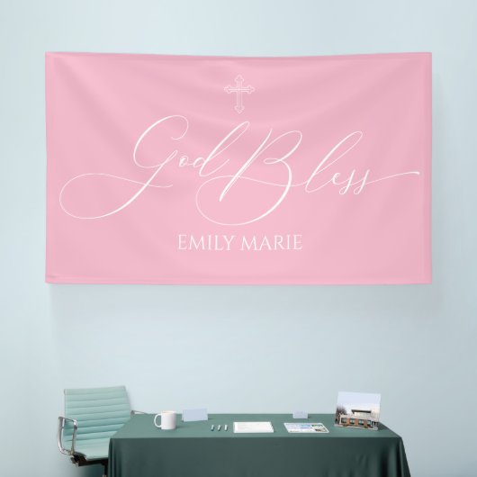 First Communion God Bless Pink banner backdrop  (Messe)