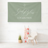 First Communion God Bless Sage banner backdrop (Insitu)