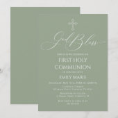 First Communion God Bless Sage Invitation Einladung (Vorne/Hinten)