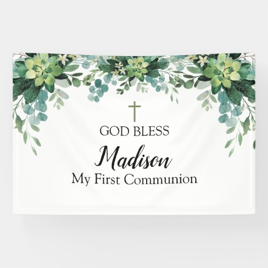 First Communion Greenery backdrop Banner (Horizontal)