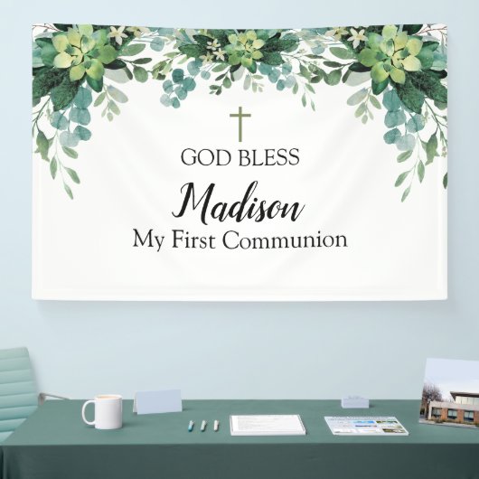 First Communion Greenery backdrop Banner (Messe)